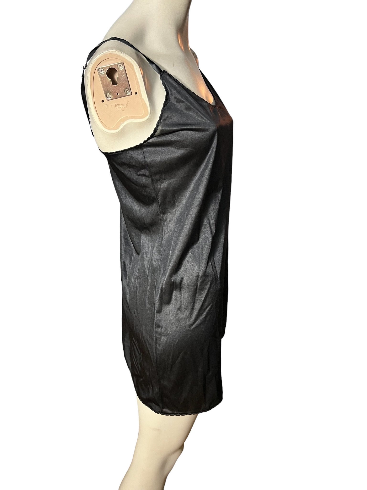 vintage 80's black mini slip lingerie M 36