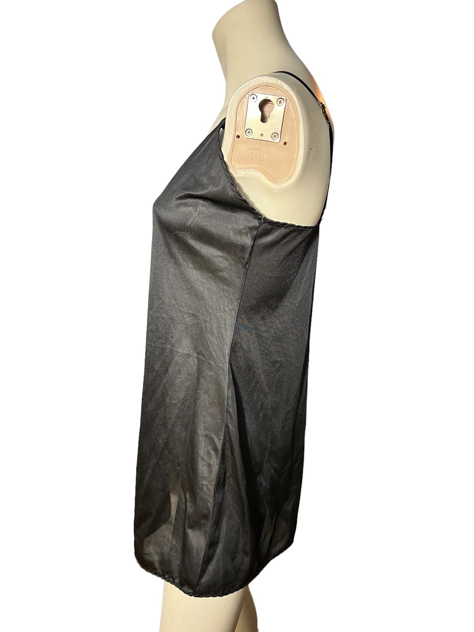 vintage 80's black mini slip lingerie M 36