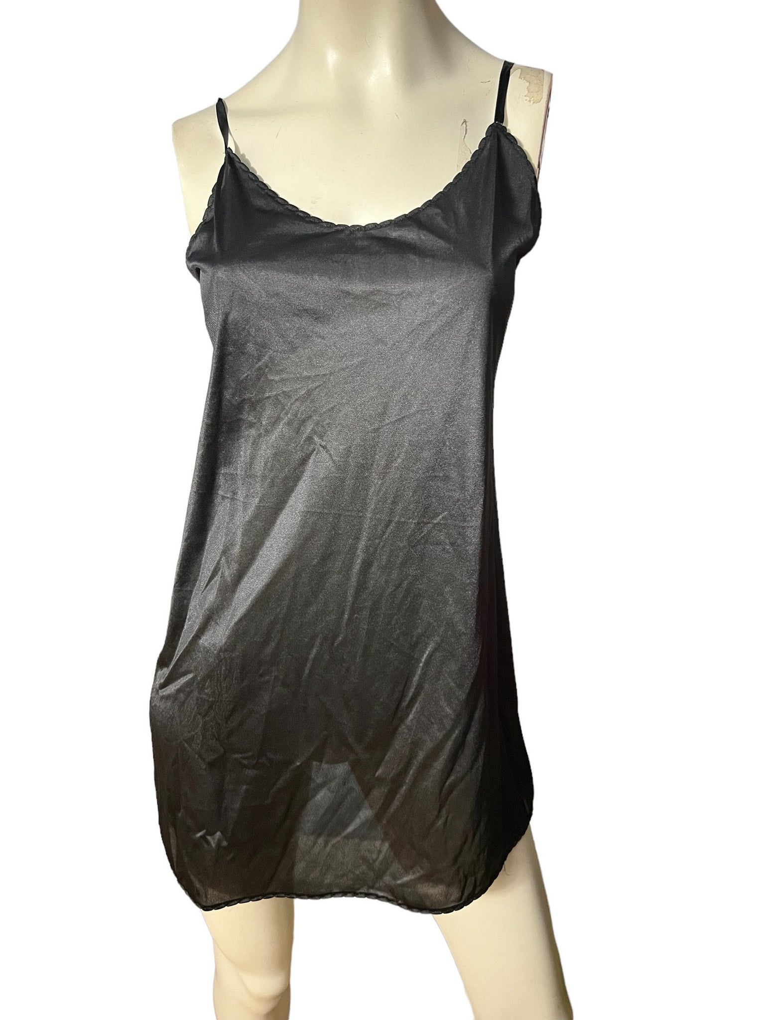 vintage 80's black mini slip lingerie M 36