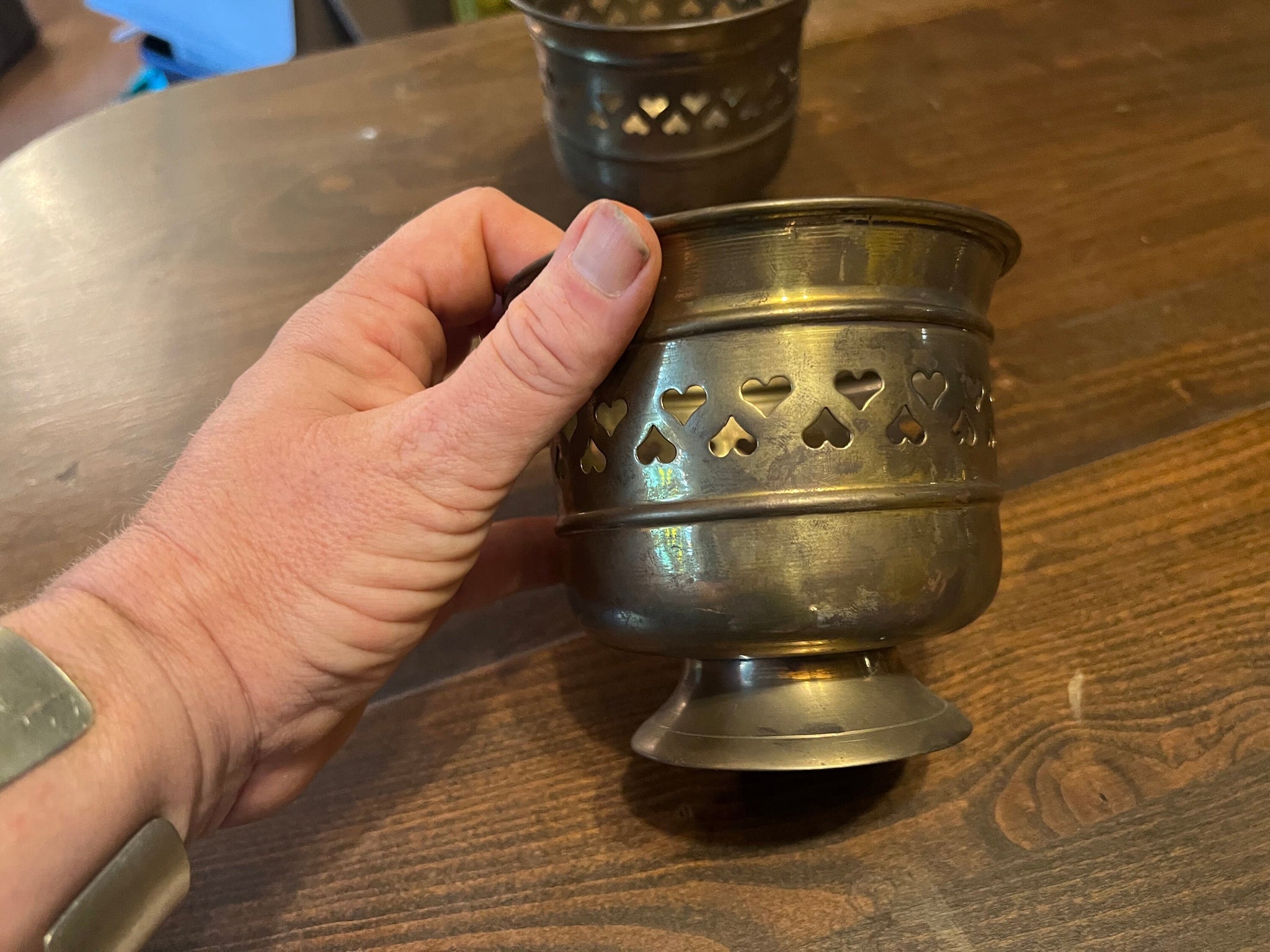 vintage brass heart vases 2