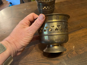 vintage brass heart vases 2
