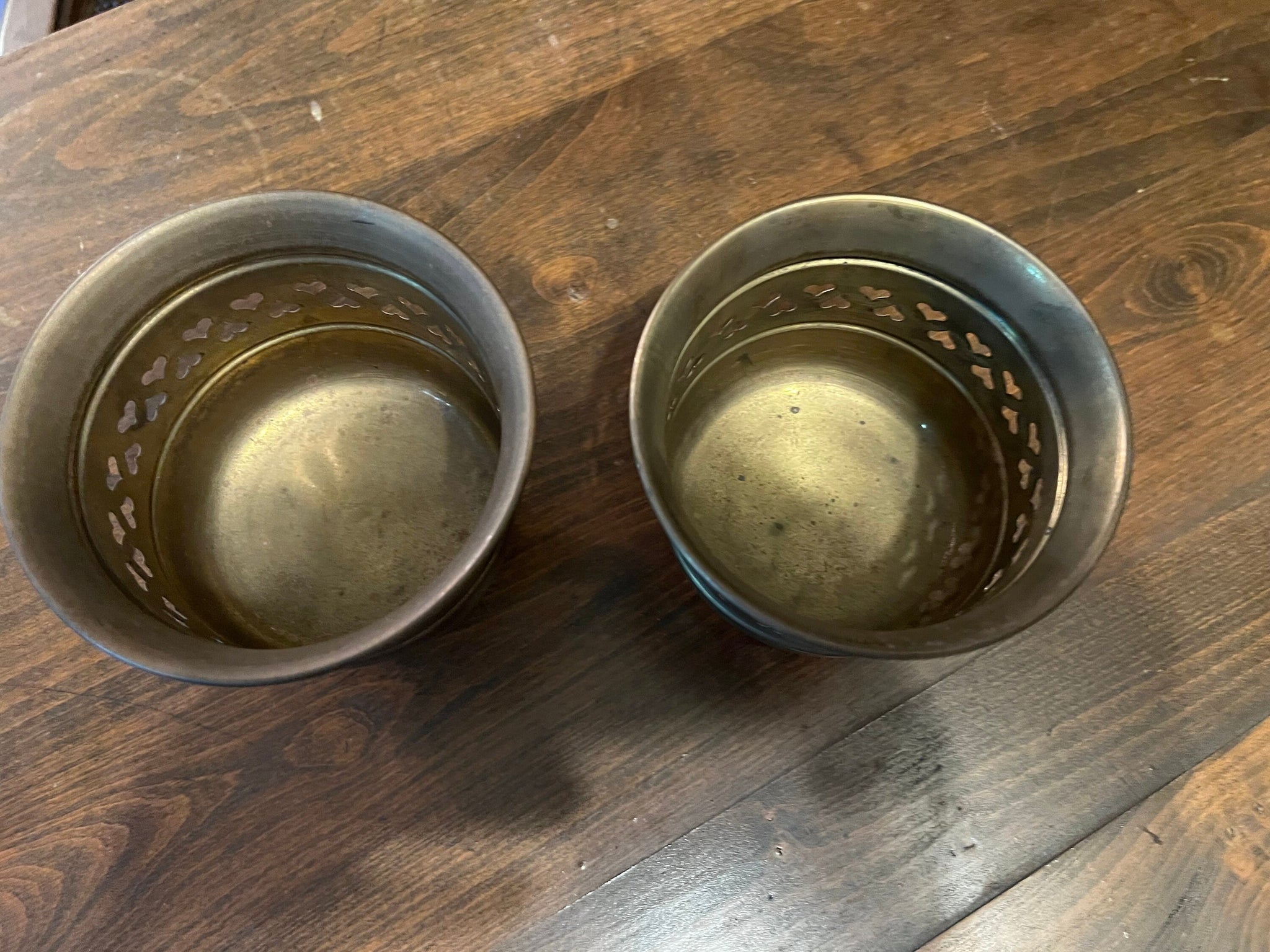 vintage brass heart vases 2