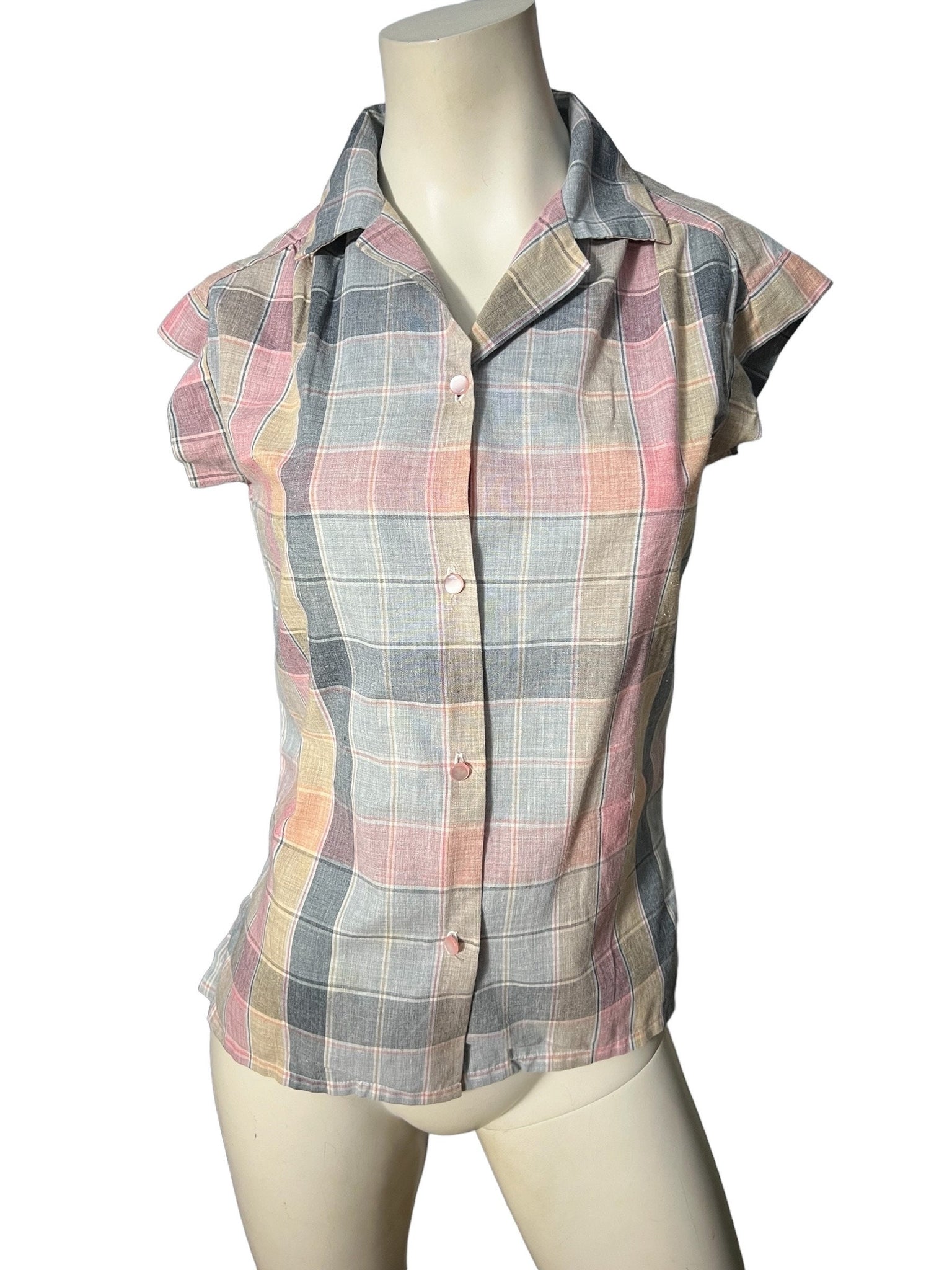 vintage 80's blouse plaid S M
