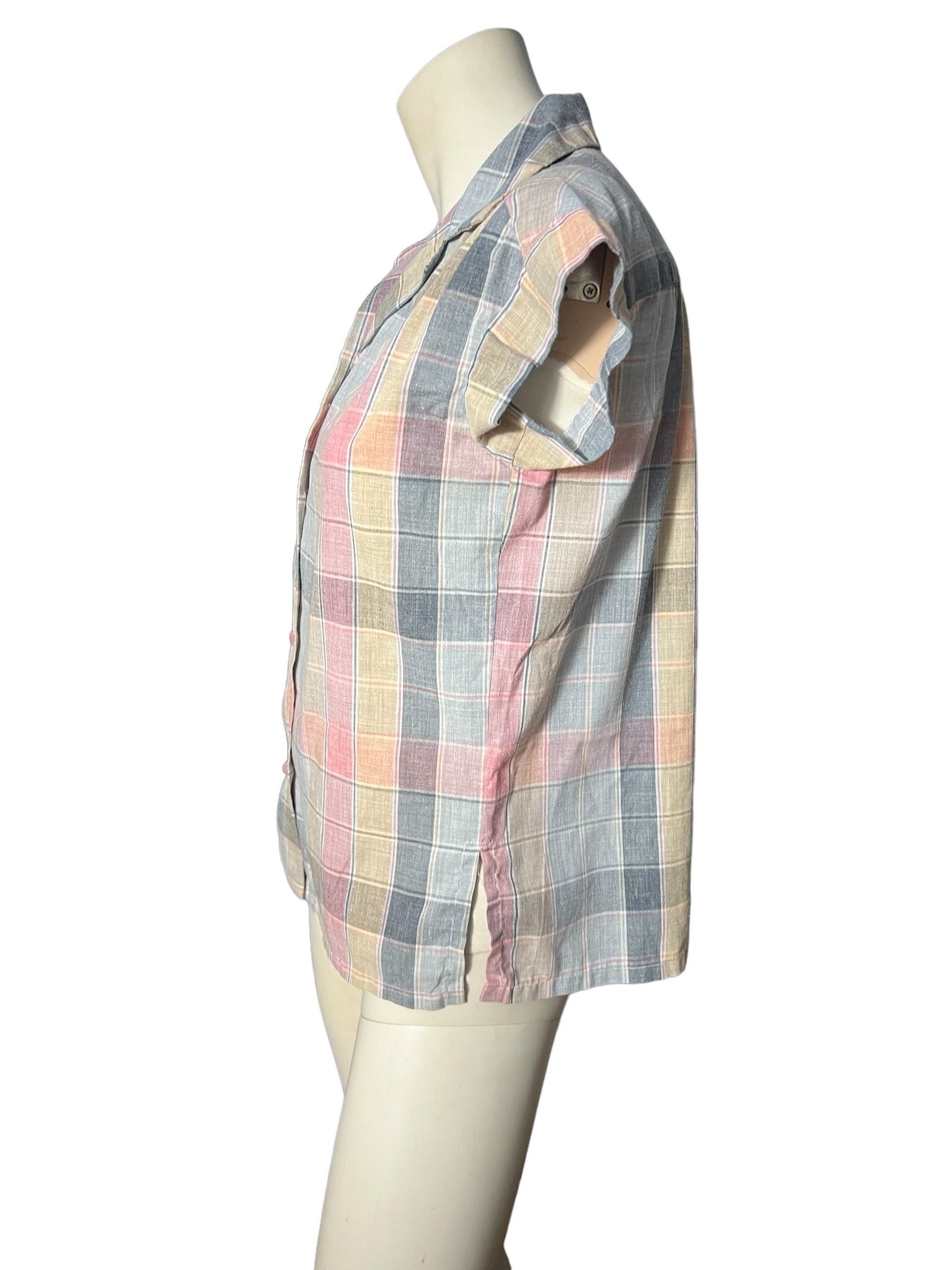 vintage 80's blouse plaid S M
