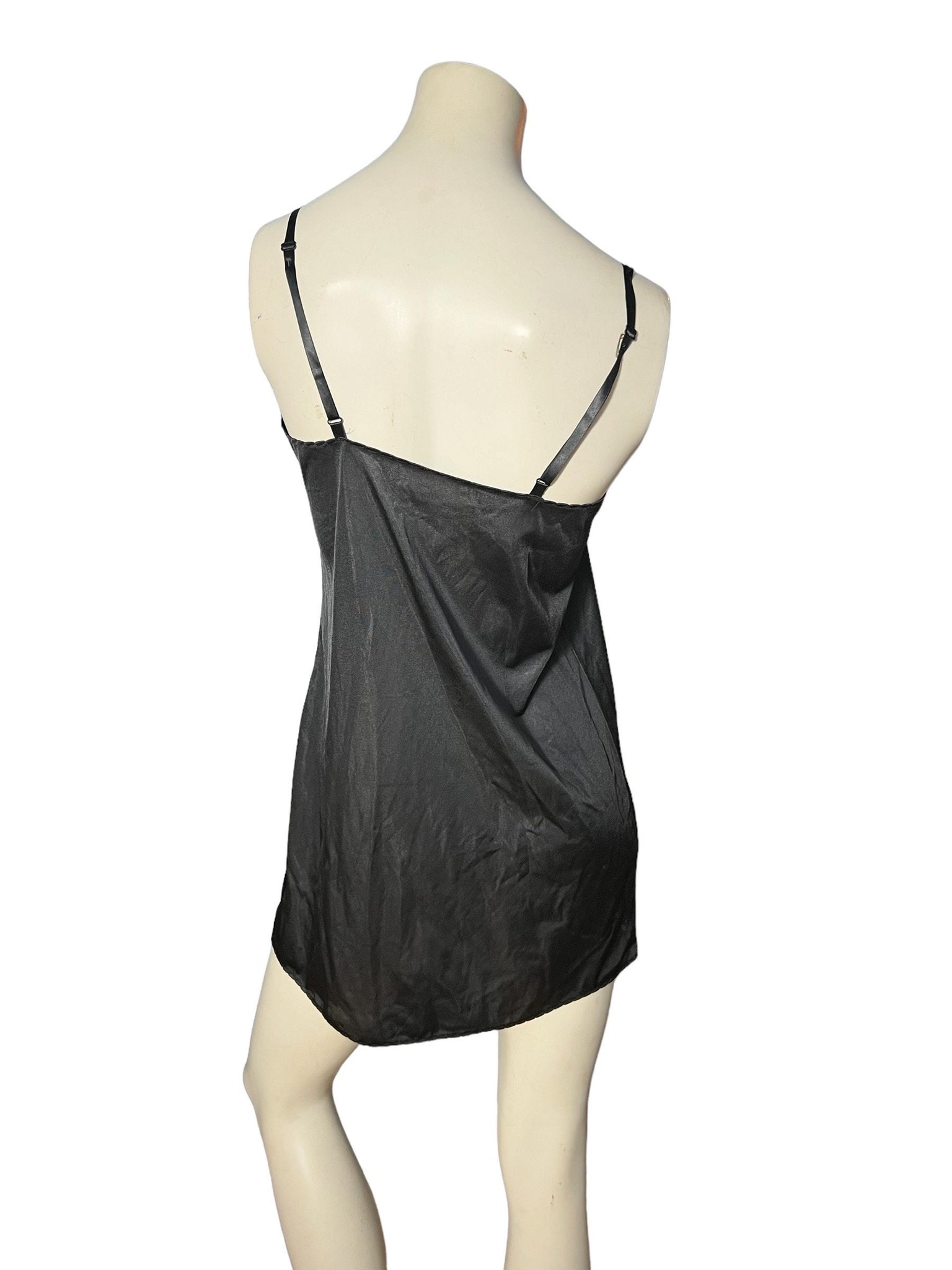 vintage 80's black mini slip lingerie M 36
