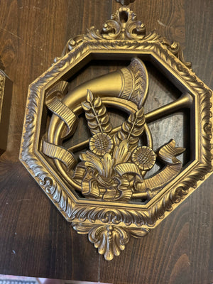 Vintage gold MCM musical wall plaques