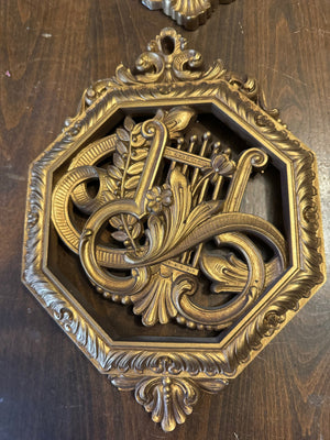 Vintage gold MCM musical wall plaques