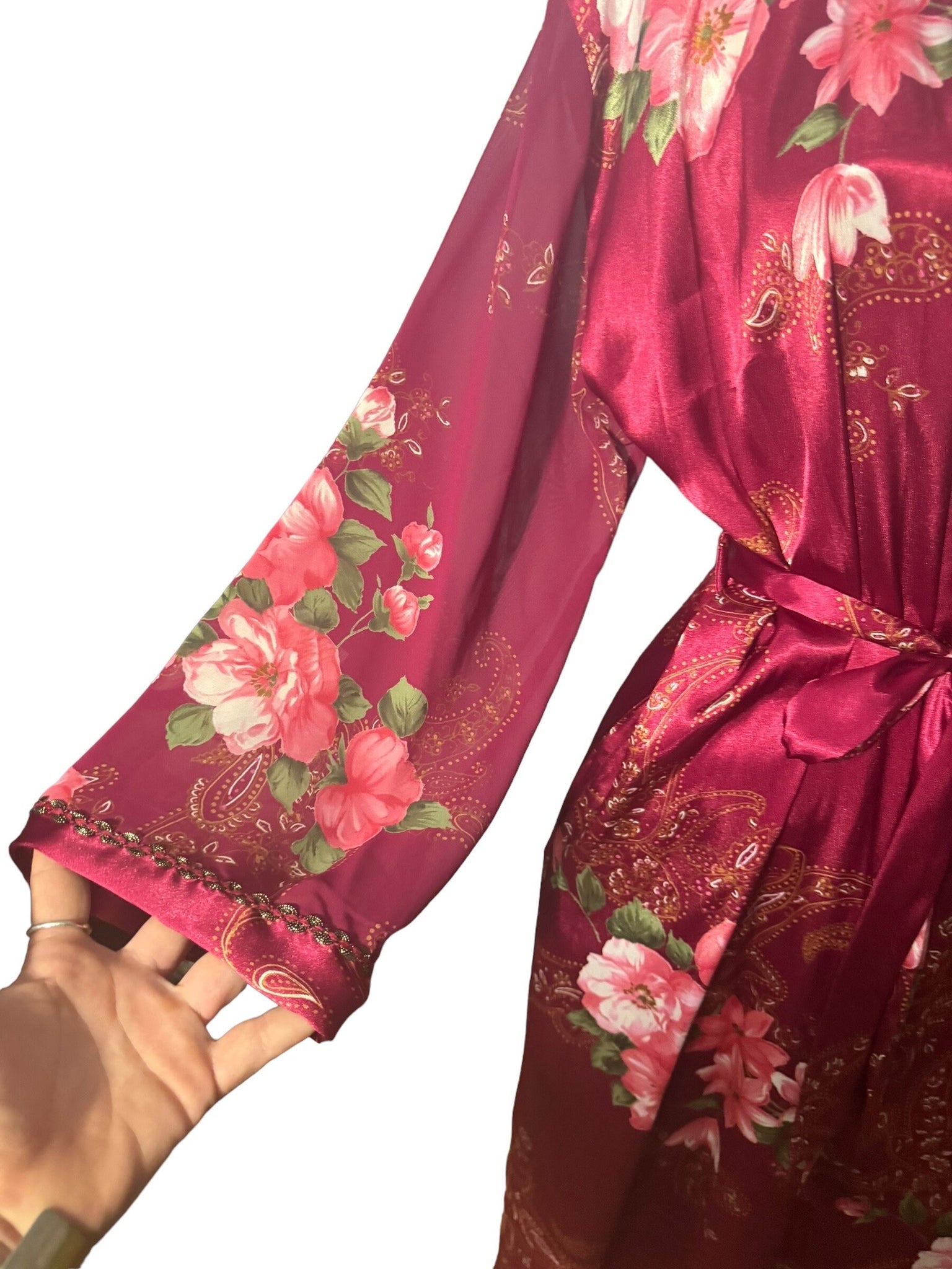 Vintage 80’s robe pink floral S California Dynasty