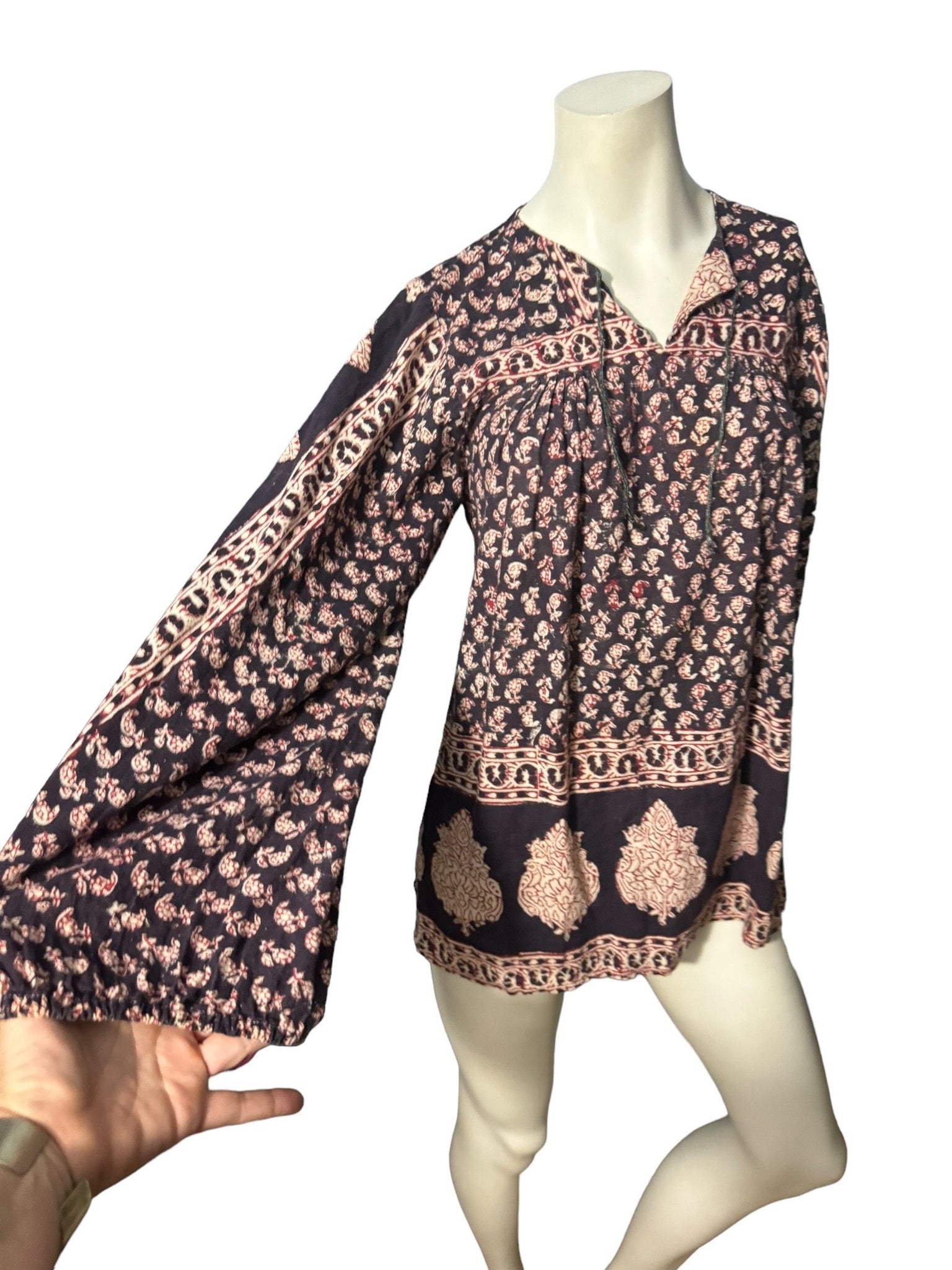 Vintage 70's Indian block print blouse shirt M
