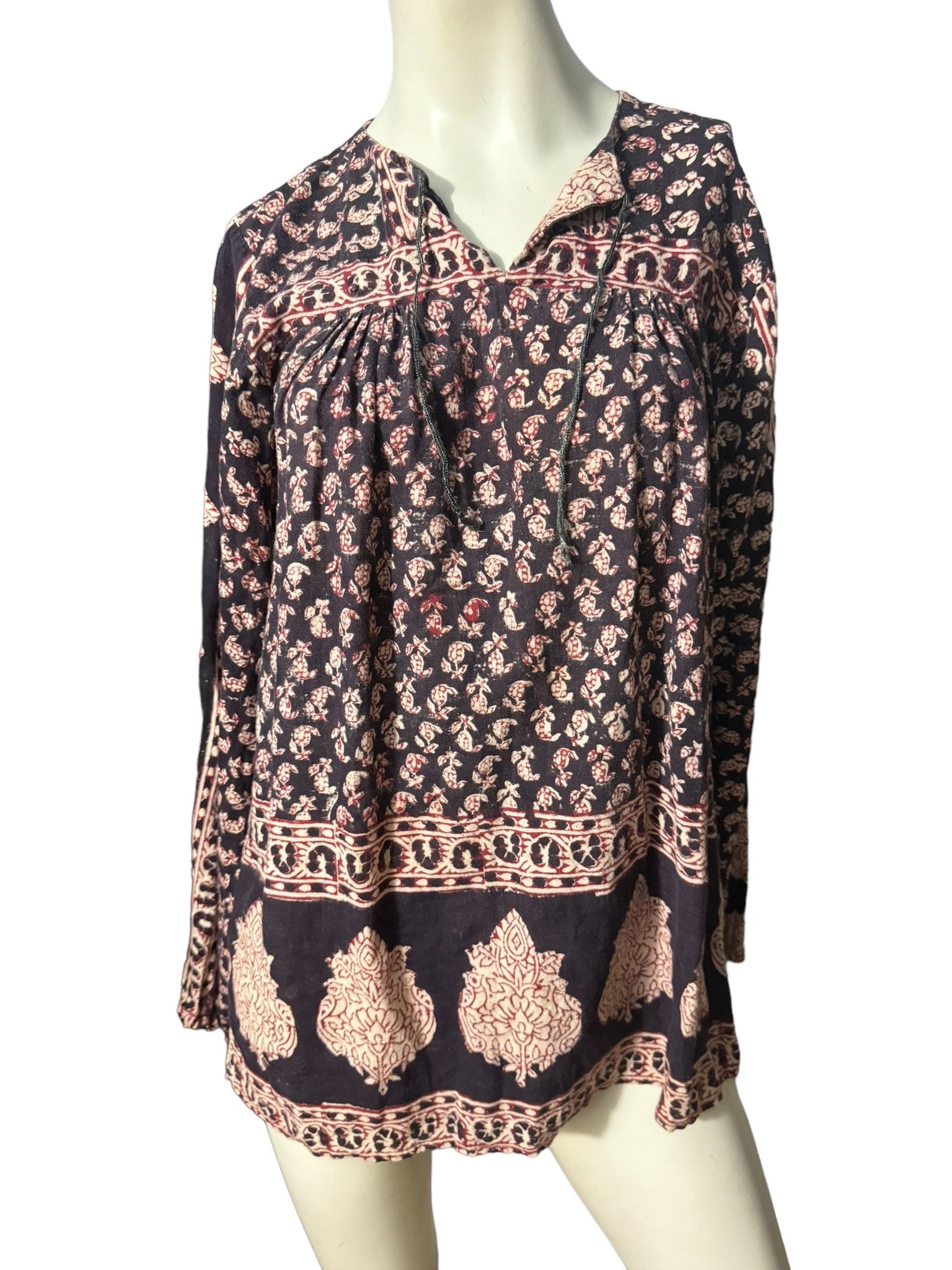 Vintage 70's Indian block print blouse shirt M