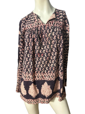 Vintage 70's Indian block print blouse shirt M