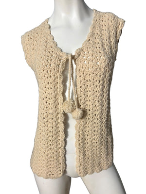 Vintage 70's crochet vest tie front M L