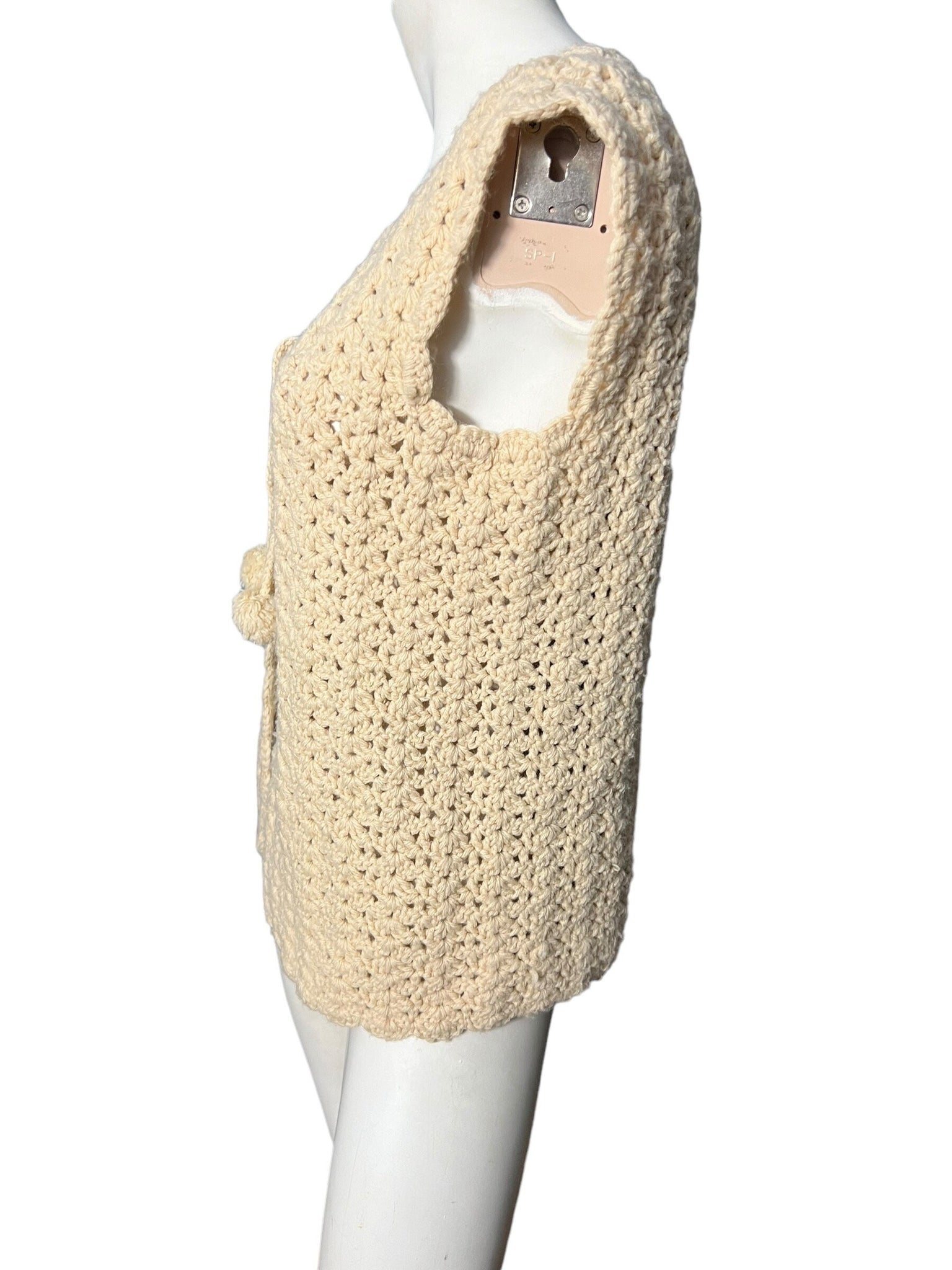 Vintage 70's crochet vest tie front M L