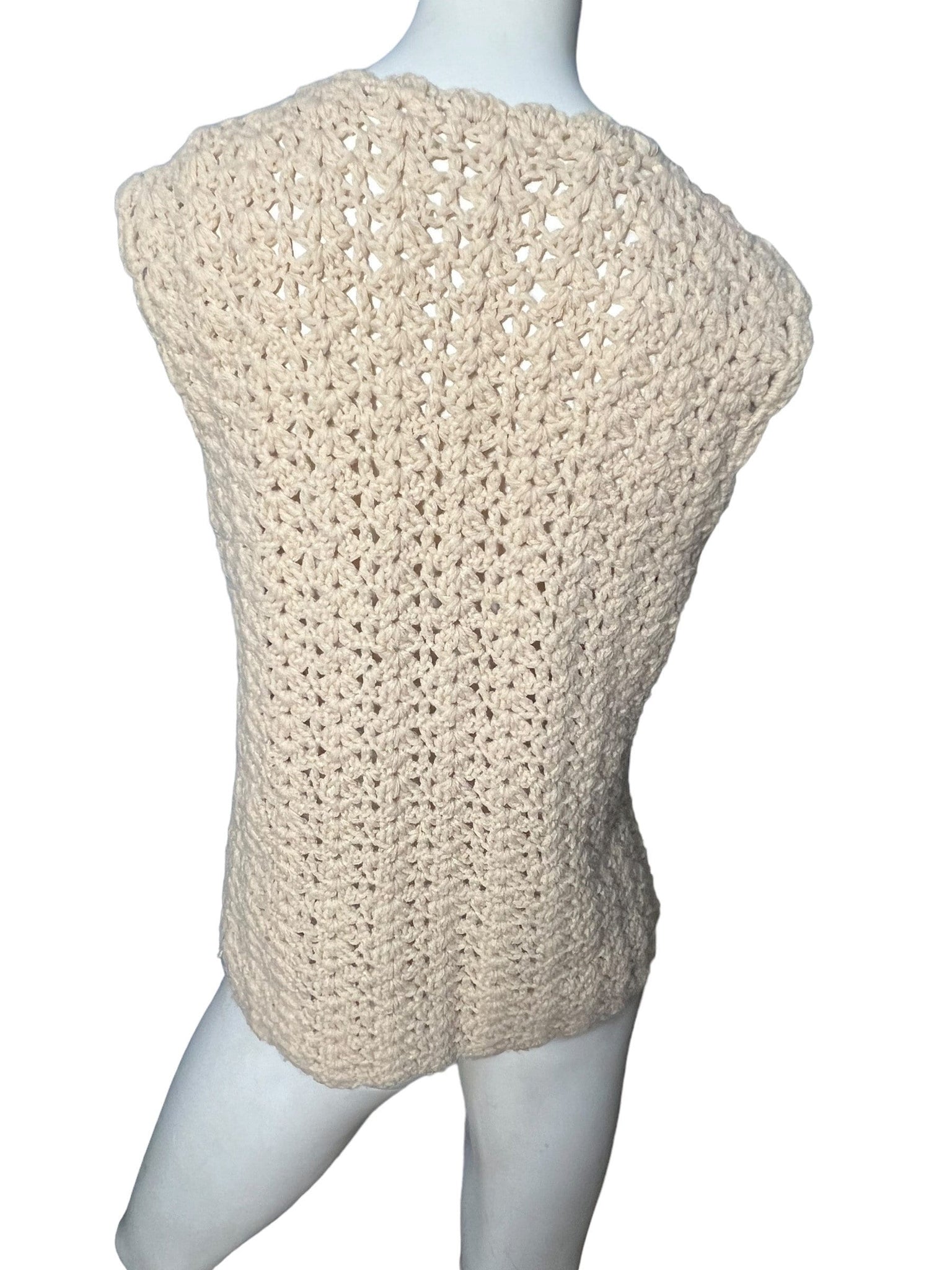 Vintage 70's crochet vest tie front M L