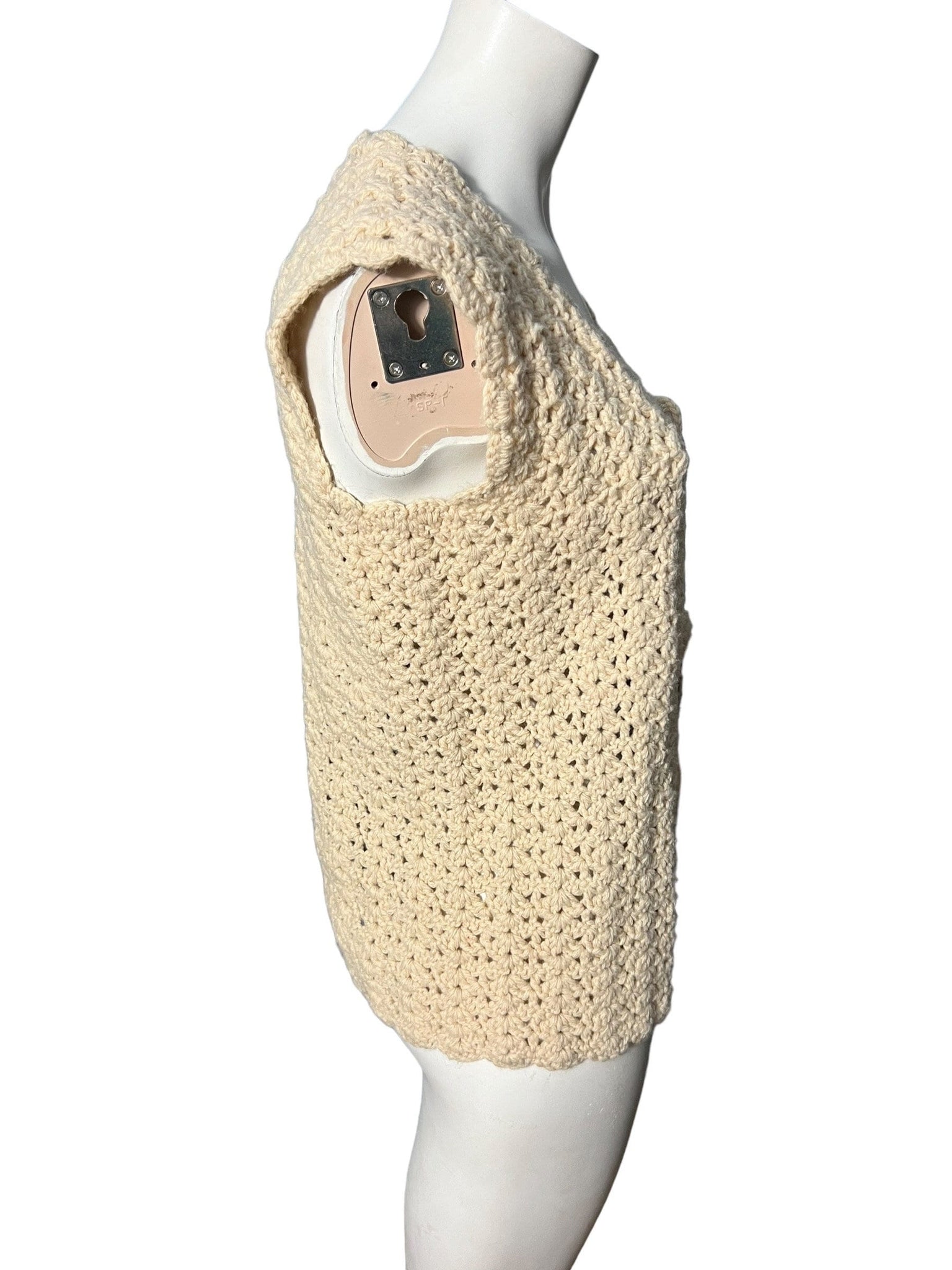 Vintage 70's crochet vest tie front M L