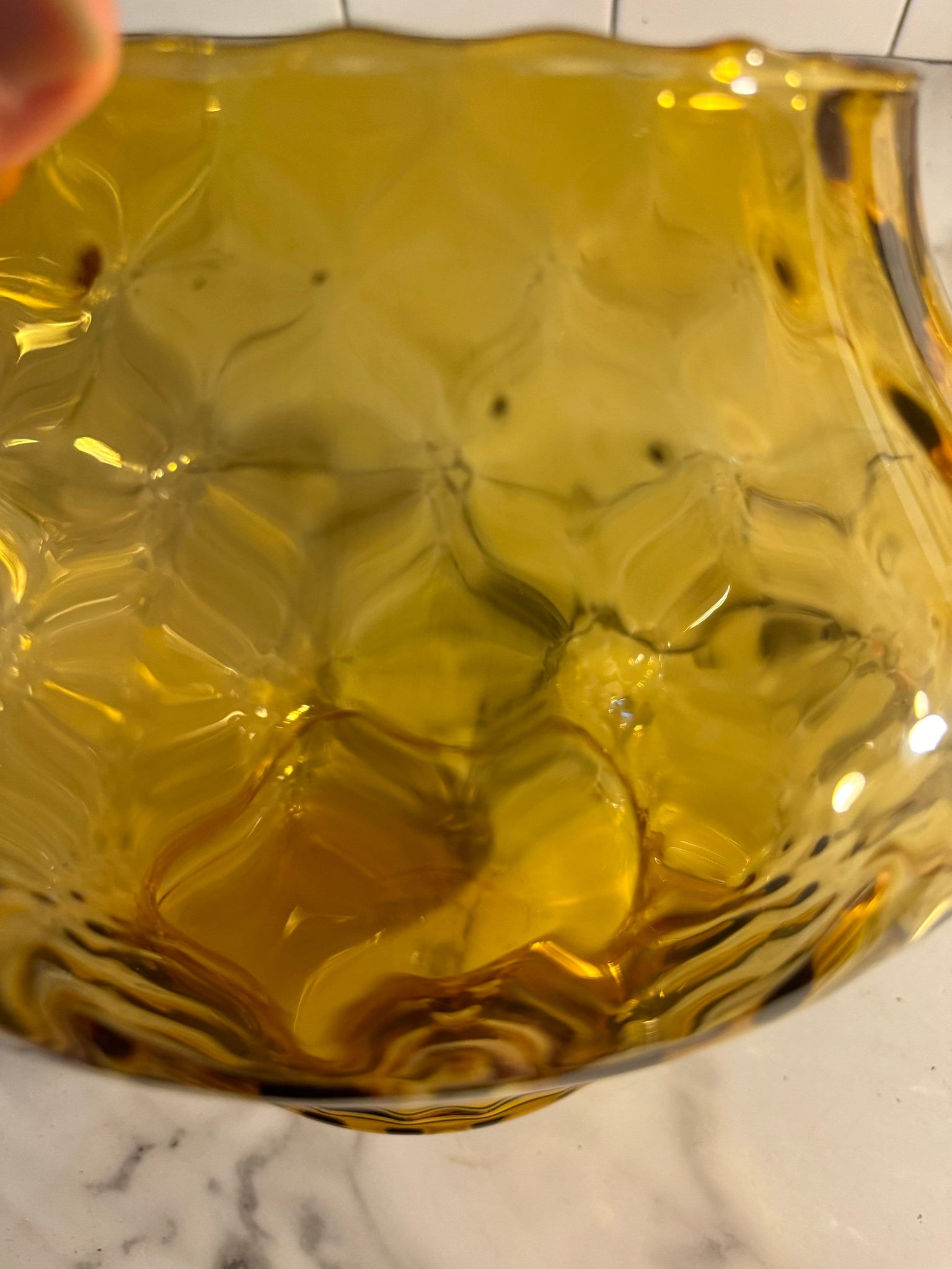 Vintage amber art glass punch bowl set
