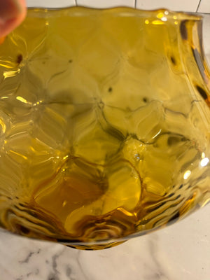 Vintage amber art glass punch bowl set