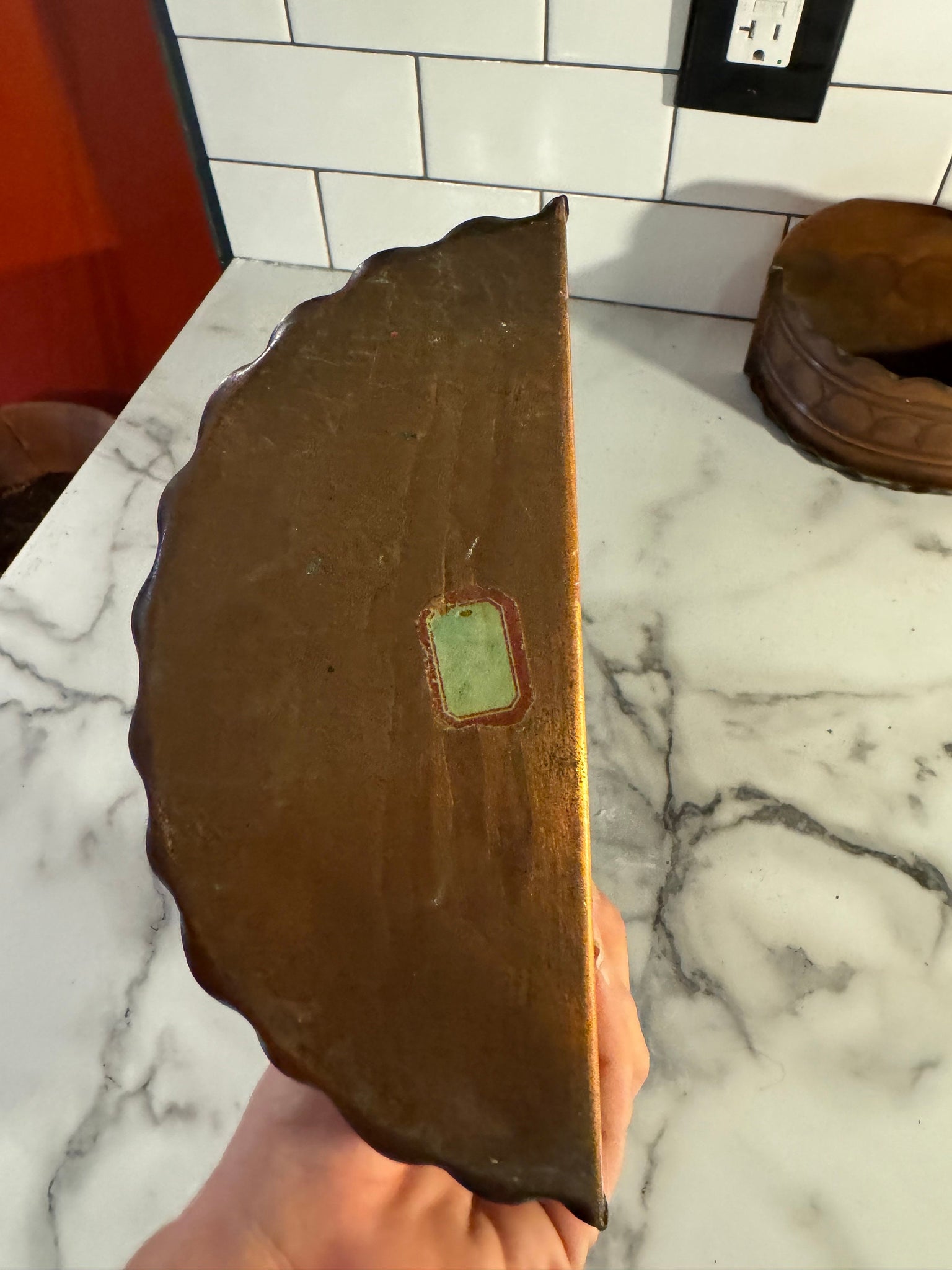 vintage pair of copper shelves planters