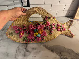 Vintage woven fish purse bag