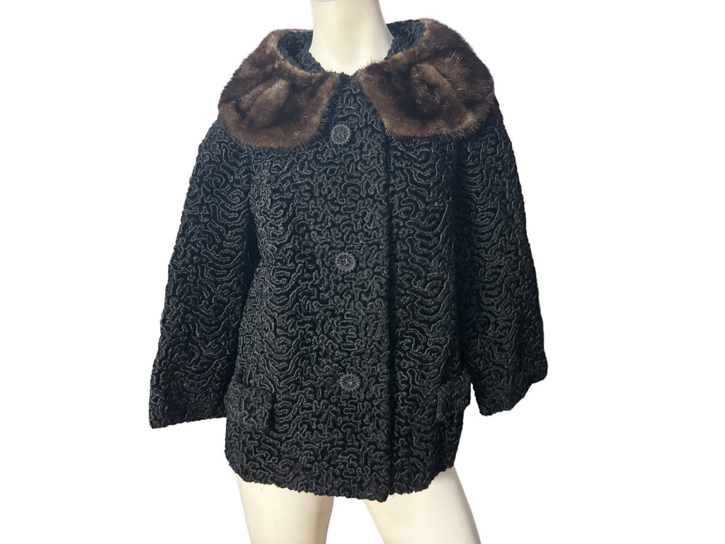 Vintage 50's black lambswool coat M/L
