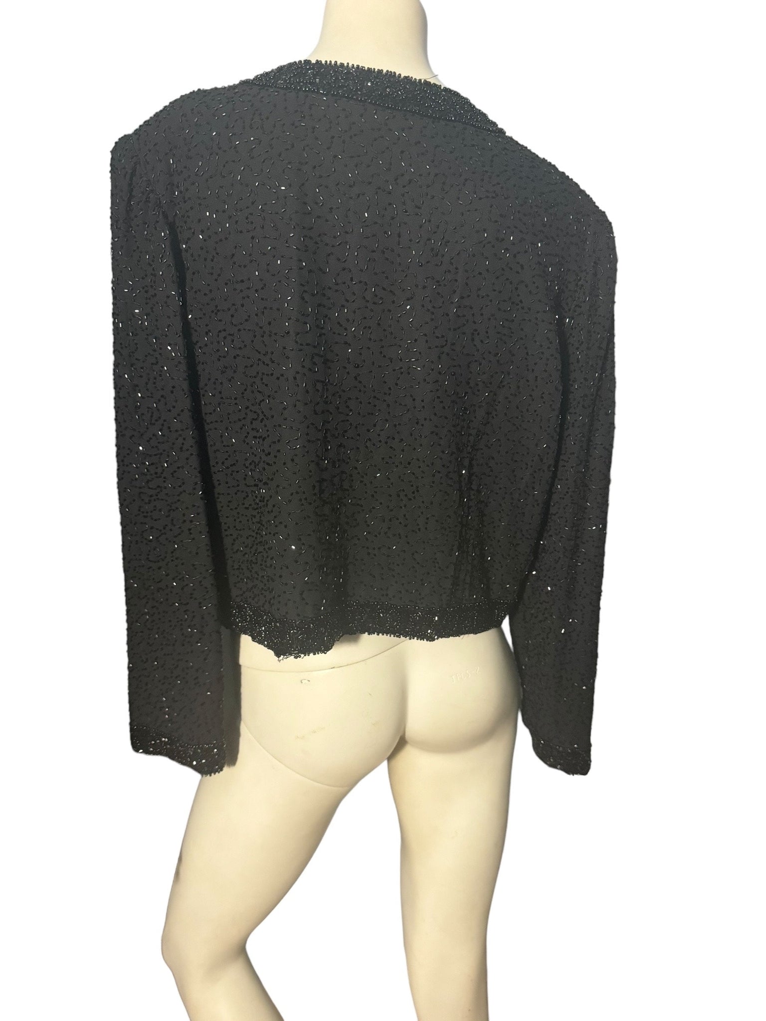 Vintage black bead jacket XL Laurence Kazar
