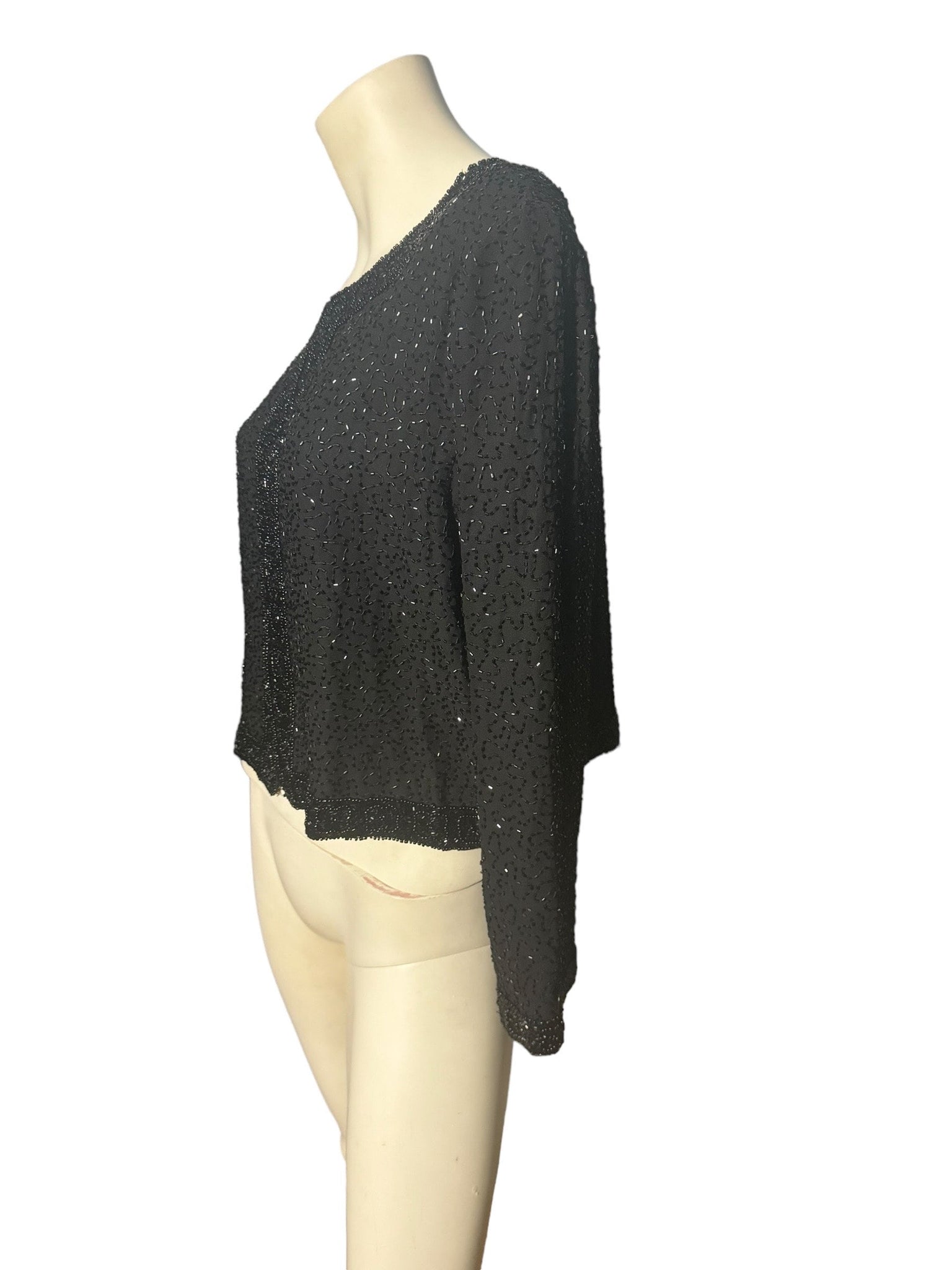 Vintage black bead jacket XL Laurence Kazar