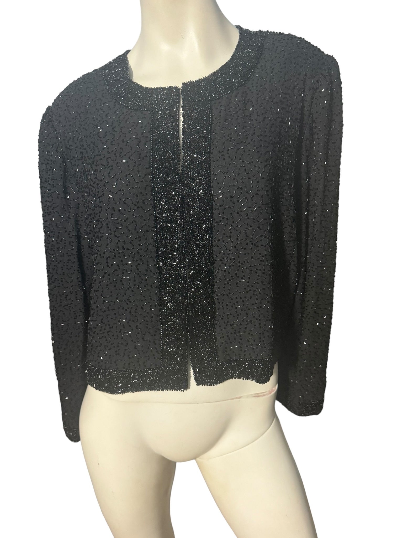 Vintage black bead jacket XL Laurence Kazar