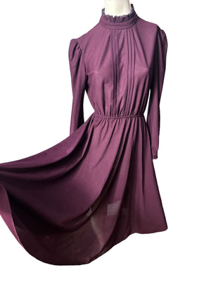 Vintage purple 70's full skirt dress M