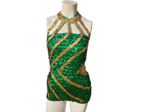 vintage green and gold sequin costume bodysuit 10