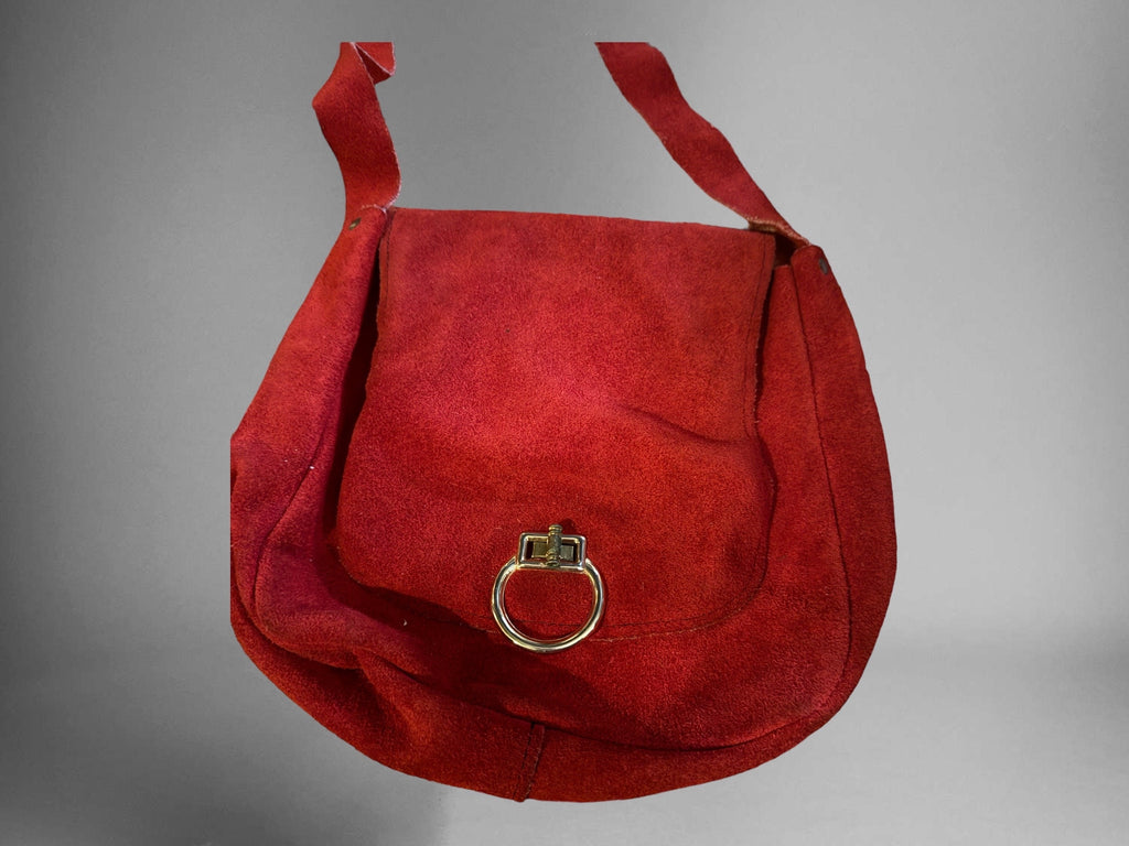 Vintage 70’s red suede handbag purse