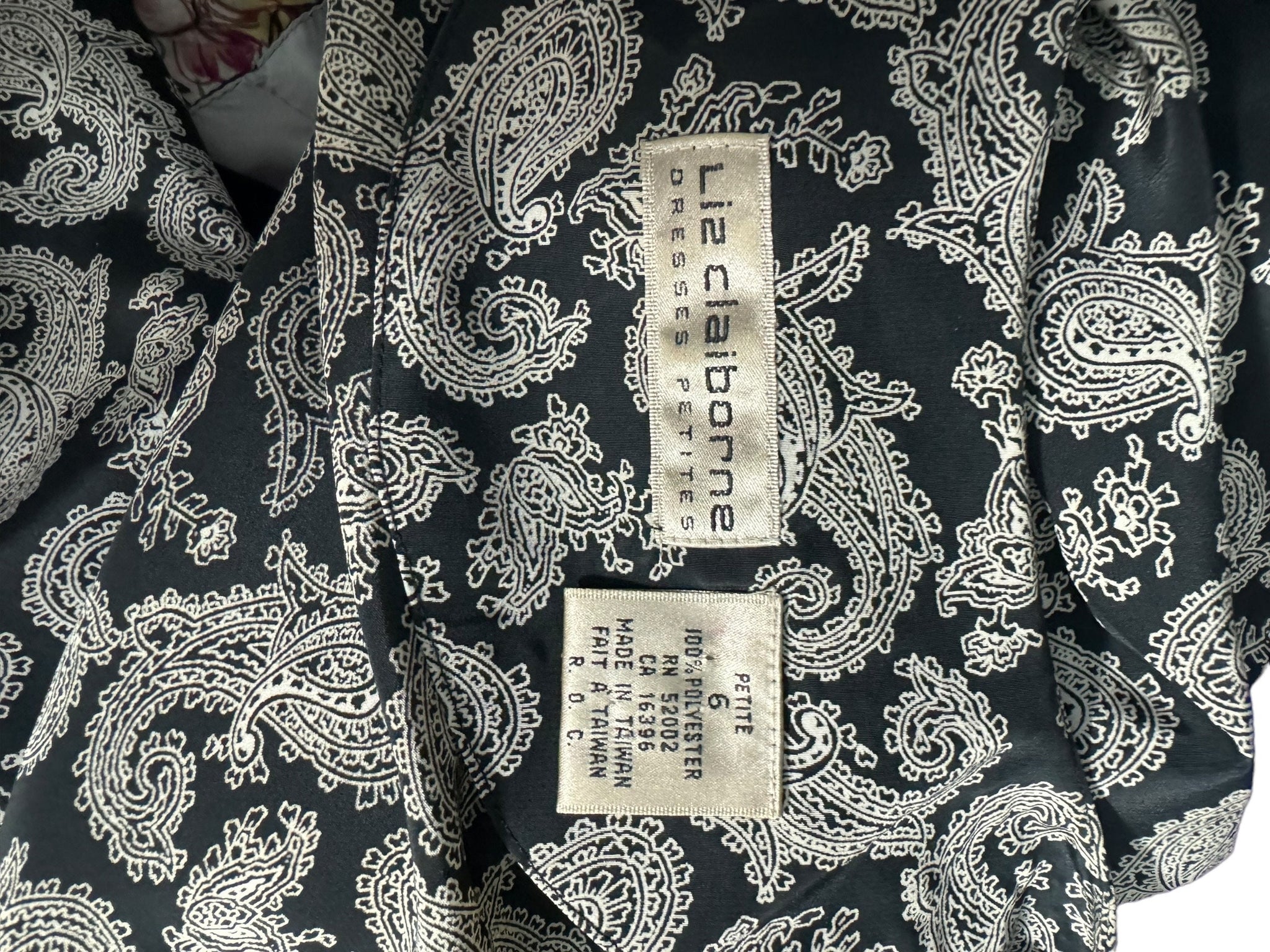 Vintage 80's black paisley dress 6 Liz Claiborne