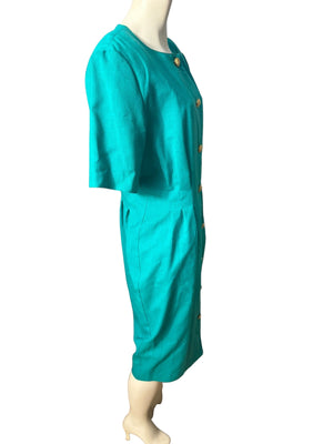 Vintage 80's green fitted dress 16 Cynthia Howie