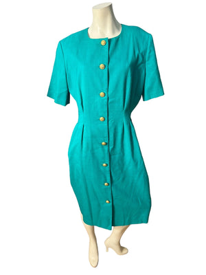 Vintage 80's green fitted dress 16 Cynthia Howie