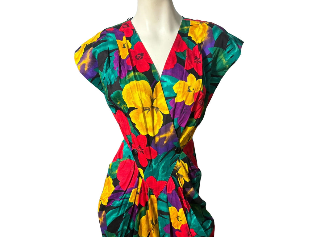 Vintage 80's bold floral fitted dress deadstock 6 Bugardi