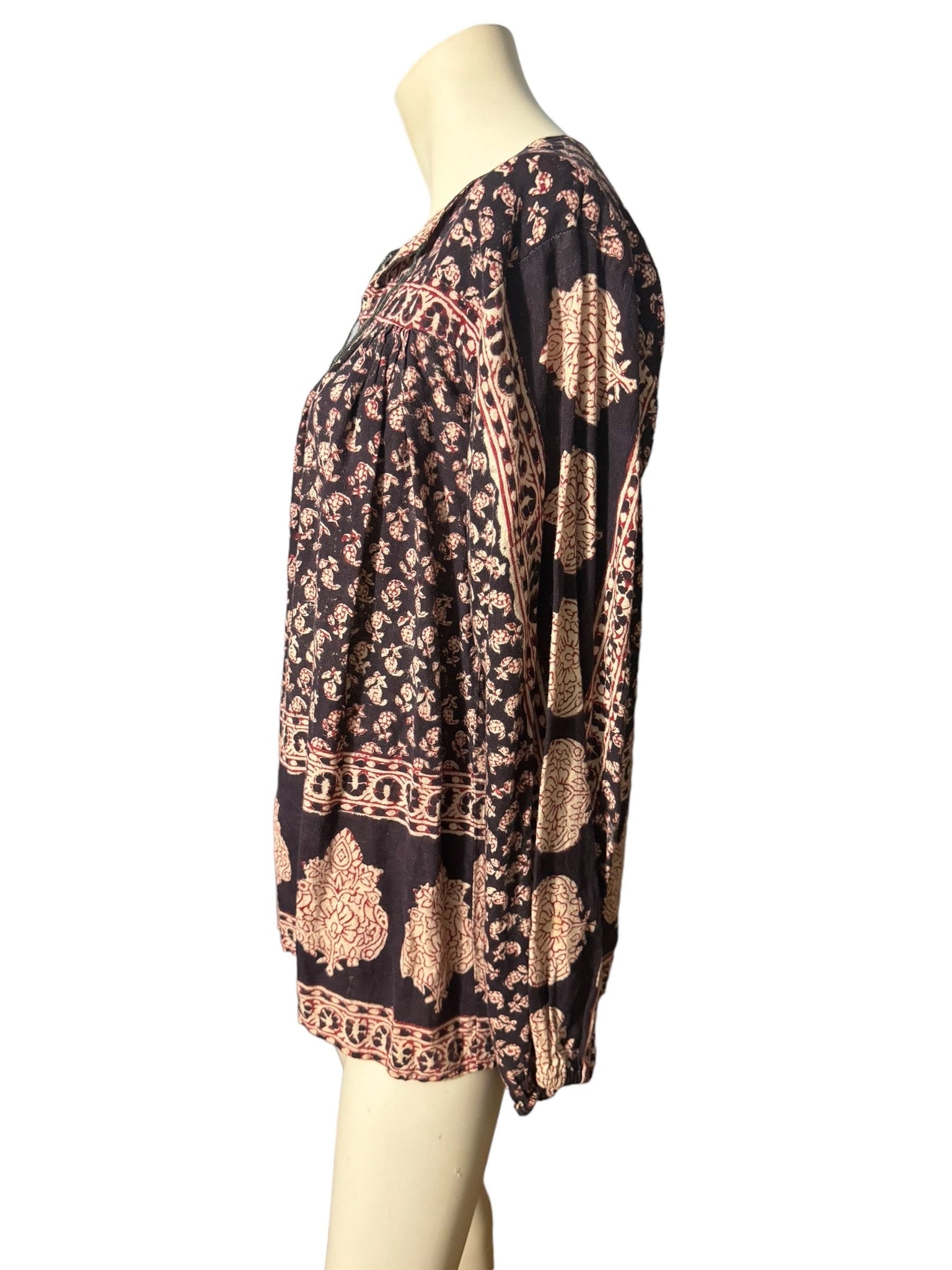 Vintage 70's Indian block print blouse shirt M