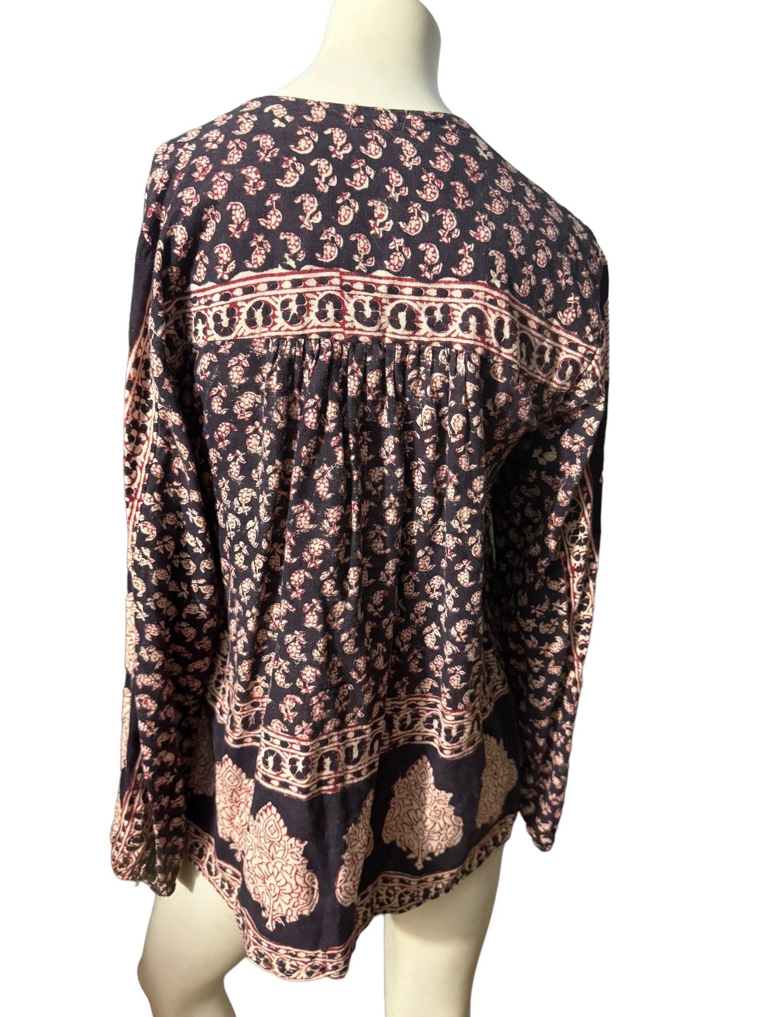 Vintage 70's Indian block print blouse shirt M