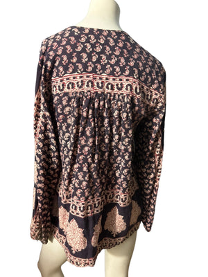 Vintage 70's Indian block print blouse shirt M