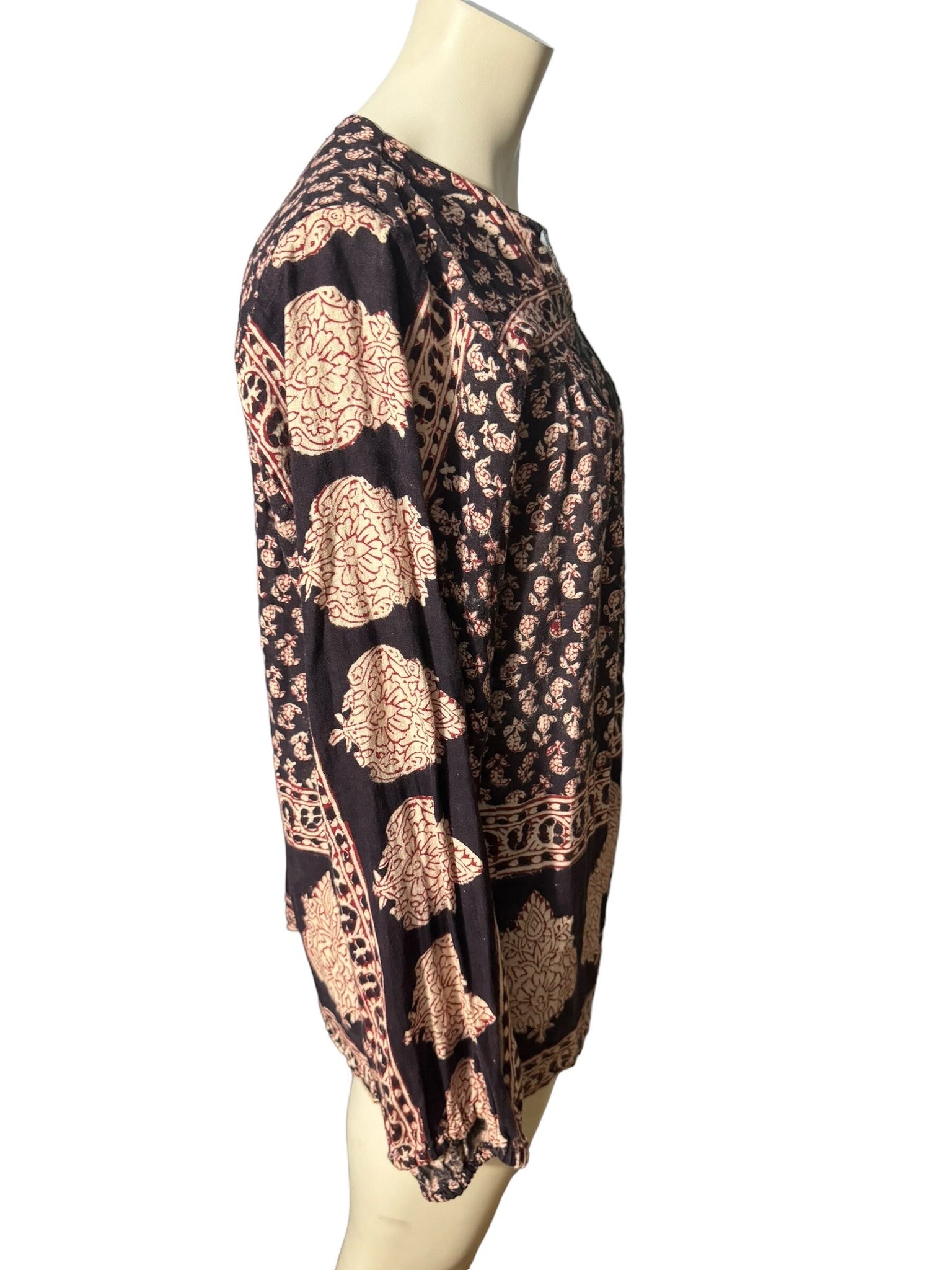 Vintage 70's Indian block print blouse shirt M