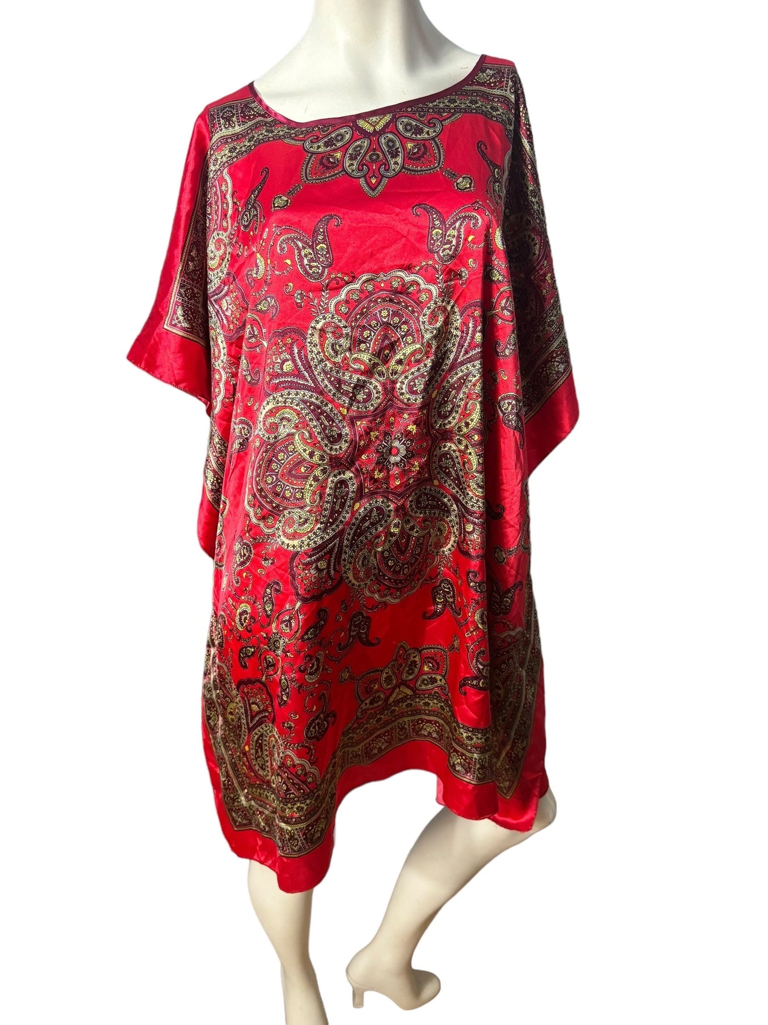 Vintage red paisley scarf dress M L