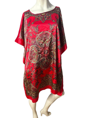 Vintage red paisley scarf dress M L