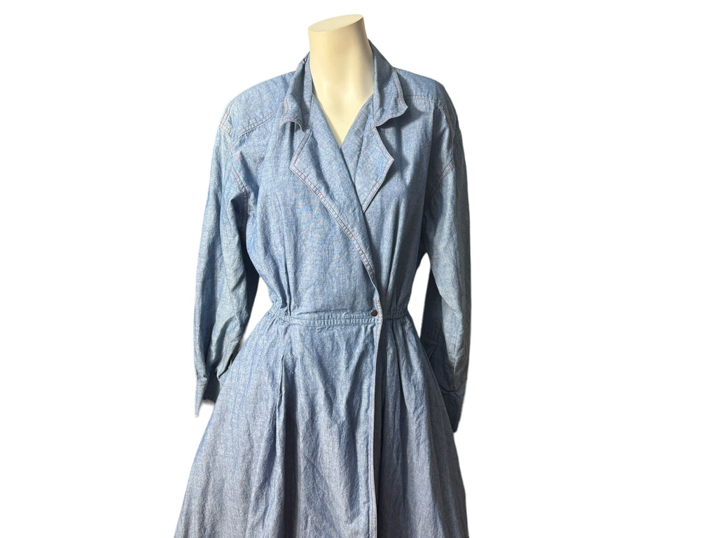 Vintage 80's jean wrap dress L