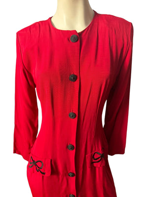Vintage 80's red bow dress M Kate Warner