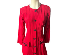 Vintage 80's red bow dress M Kate Warner