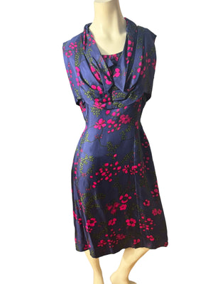 Vintage 50's blue fitted day dress L