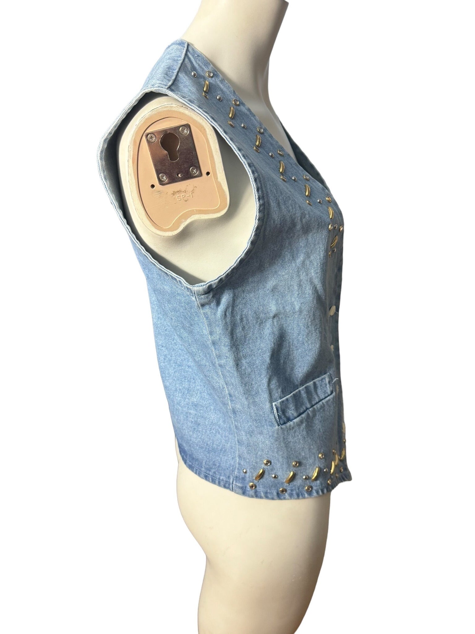 Vintage 80's jean rhinestone vest M Zone Blu
