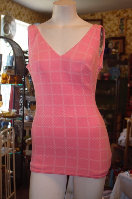 Vintage 60's pink swimsuit play suit M/L