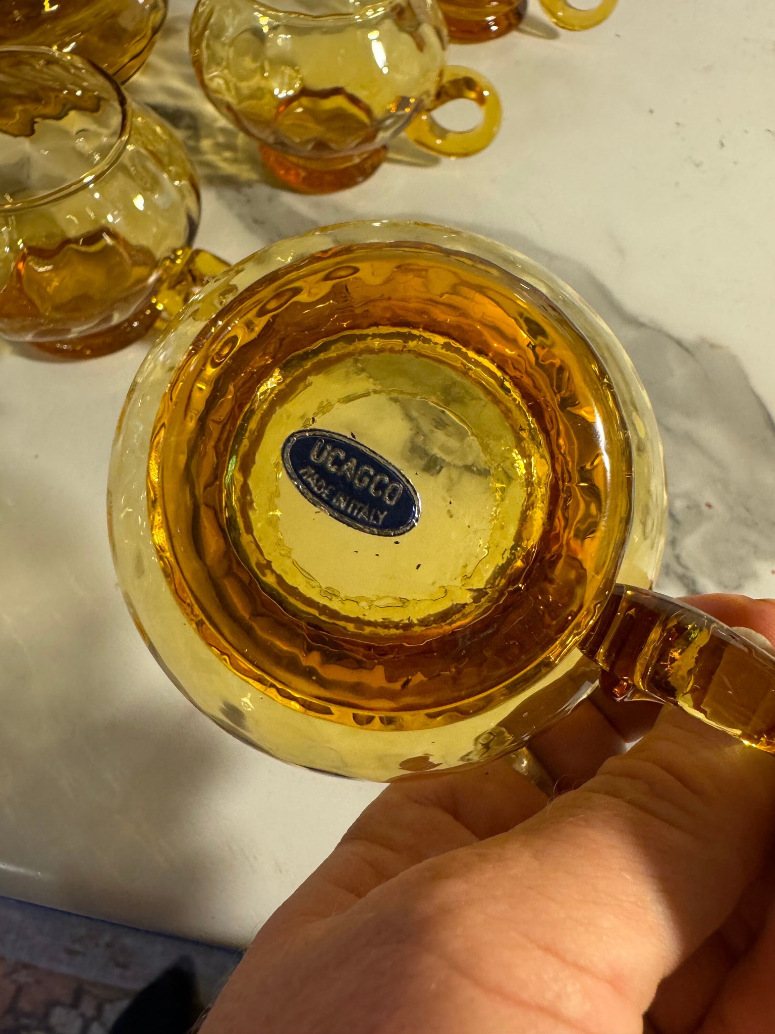 Vintage amber art glass punch bowl set