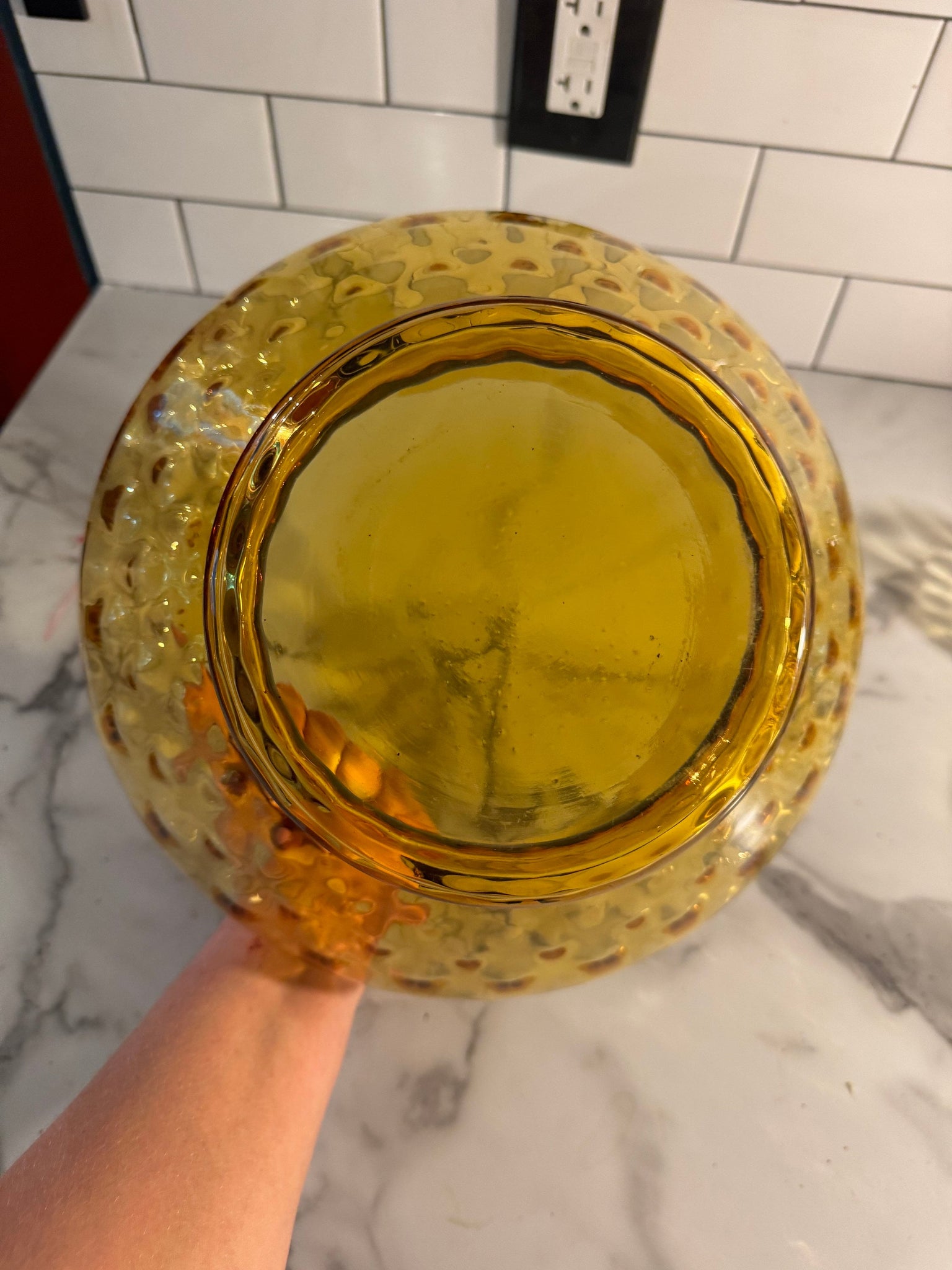 Vintage amber art glass punch bowl set
