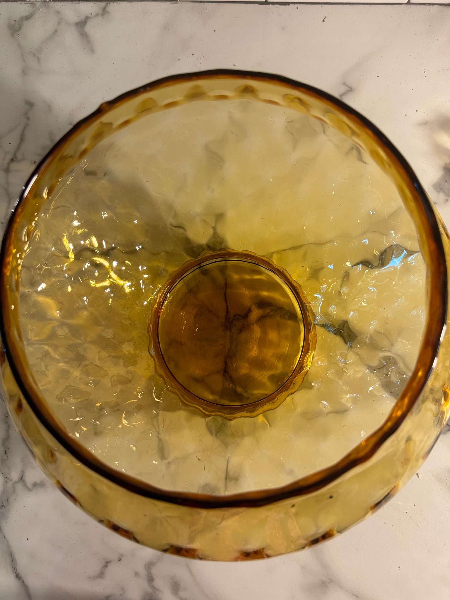 Vintage amber art glass punch bowl set