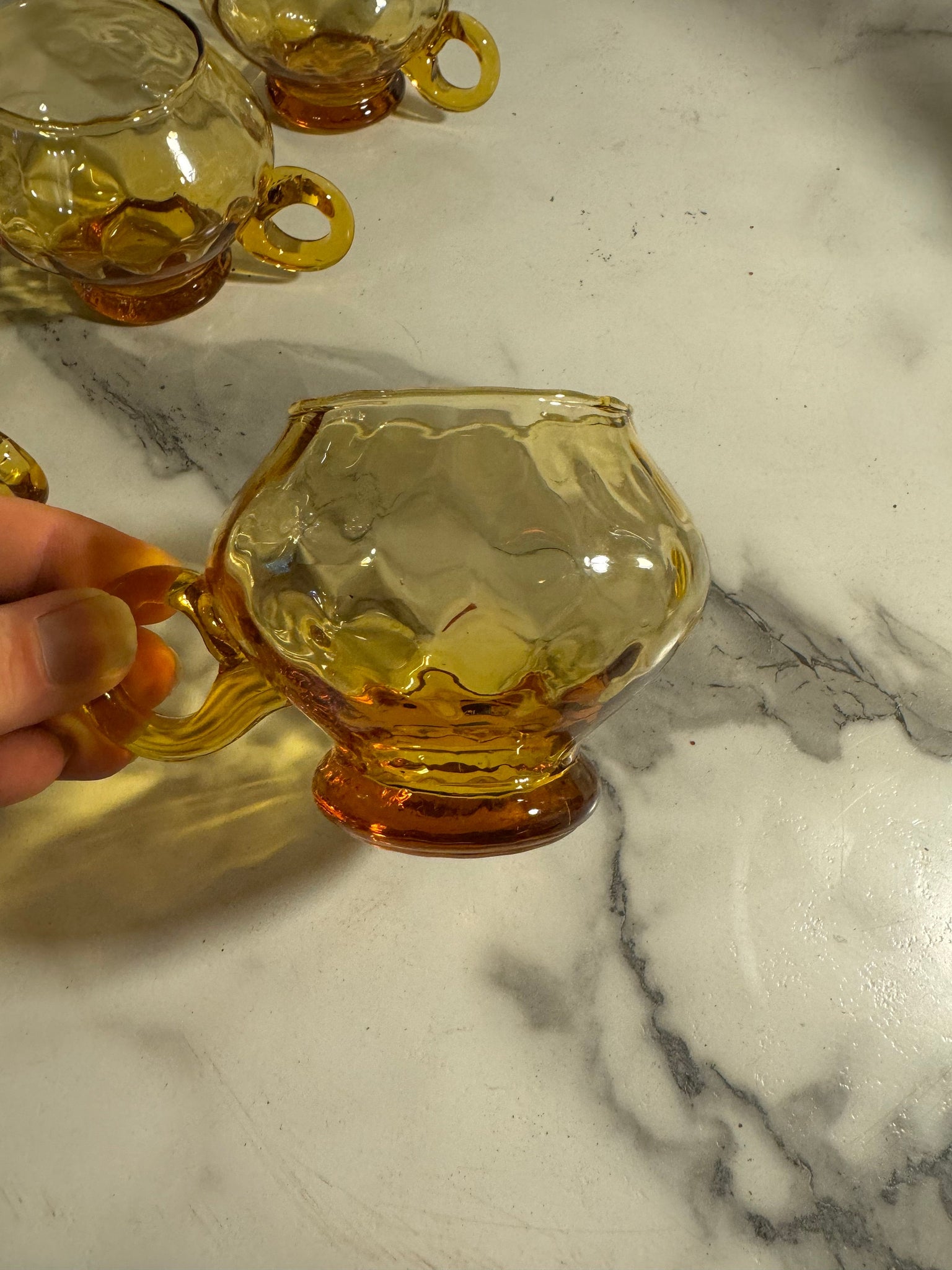 Vintage amber art glass punch bowl set